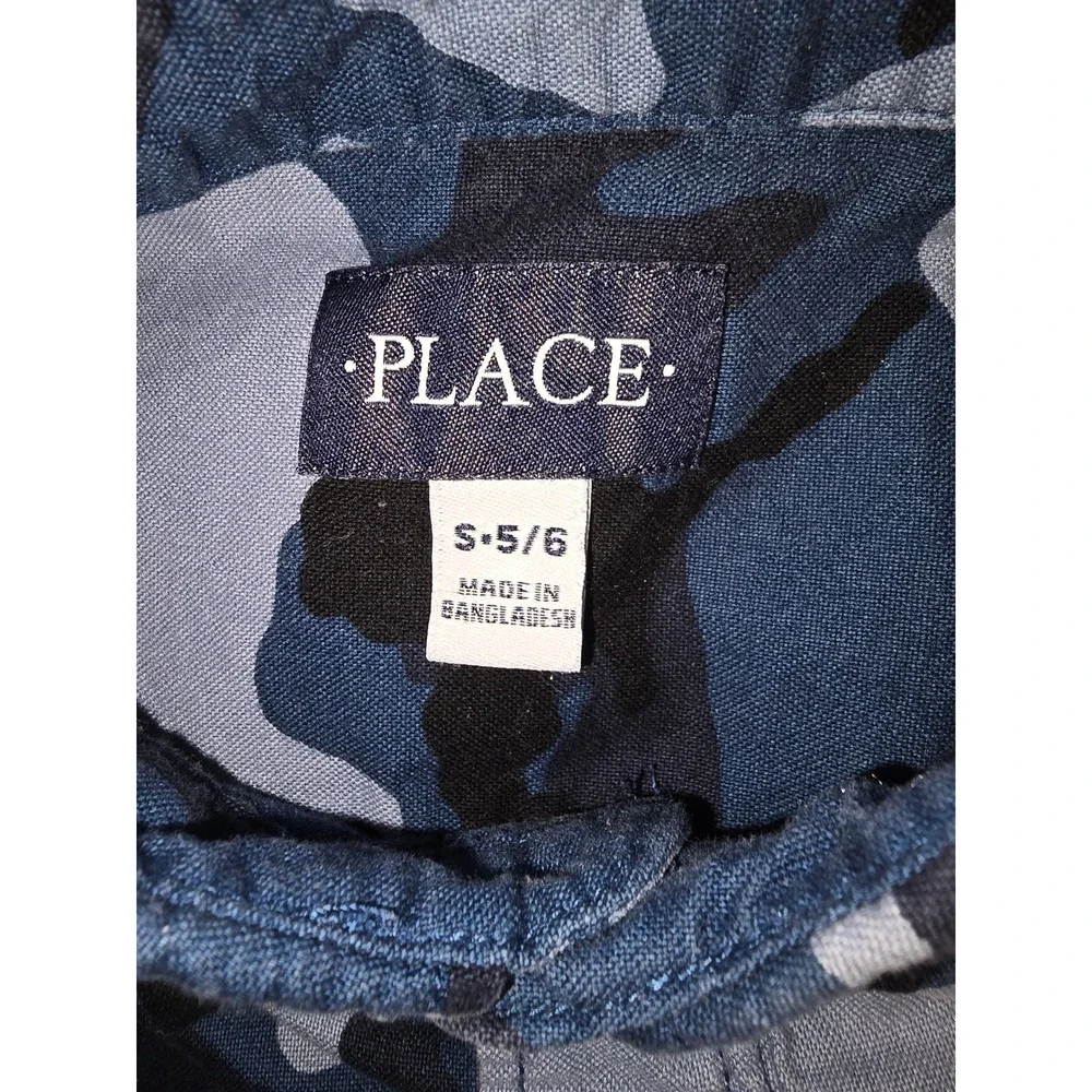 The Children's Place Boys Blue‎ Camo Button Down Shirt Long Sleeve Size S 5/6